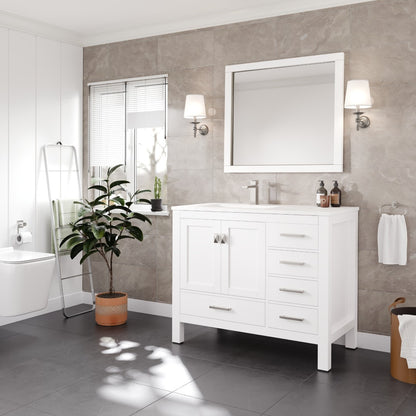 London 42 in. White Single Sink Bath Vanity with Carrara Quartz Top and Undermount Porcelain Sink