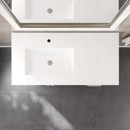 London 42 in. White Single Sink Bath Vanity with Carrara Quartz Top and Undermount Porcelain Sink
