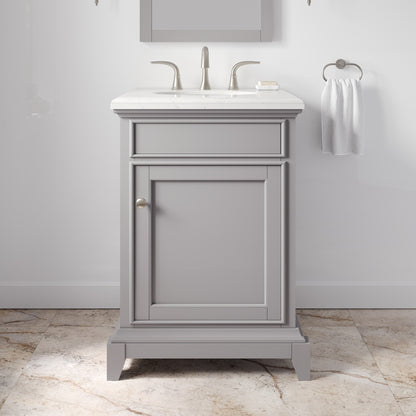 Elite Stamford 24 in. Gray Single Sink Bath Vanity with Carrara Quartz Top and Undermount Porcelain Sink