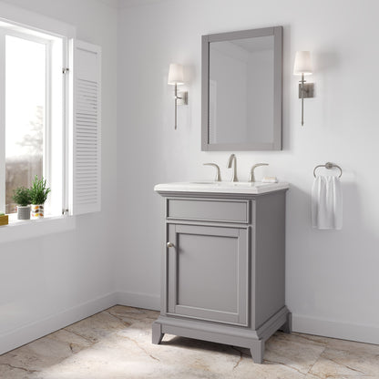 Elite Stamford 24 in. Gray Single Sink Bath Vanity with Carrara Quartz Top and Undermount Porcelain Sink