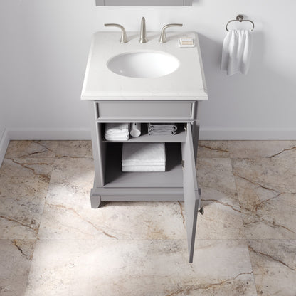Elite Stamford 24 in. Gray Single Sink Bath Vanity with Carrara Quartz Top and Undermount Porcelain Sink