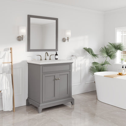 Elite Stamford 30 in. Gray Single Sink Bath Vanity with Carrara Quartz Top and Undermount Porcelain Sink