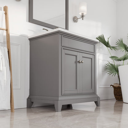 Elite Stamford 30 in. Gray Single Sink Bath Vanity with Carrara Quartz Top and Undermount Porcelain Sink