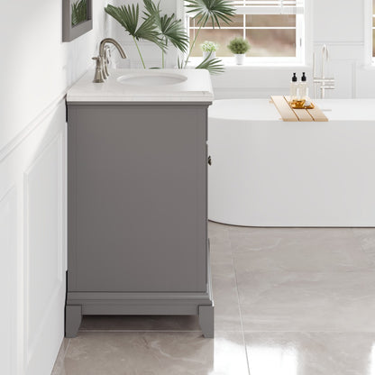 Elite Stamford 30 in. Gray Single Sink Bath Vanity with Carrara Quartz Top and Undermount Porcelain Sink
