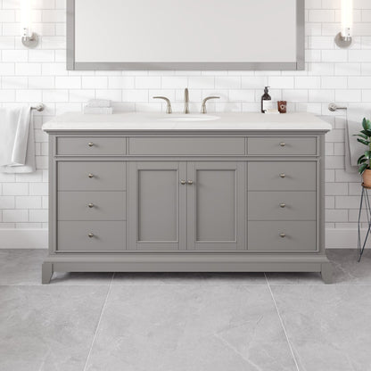 Elite Stamford 60 in. Gray Single Sink Bath Vanity with Carrara Quartz Top and Undermount Porcelain Sink