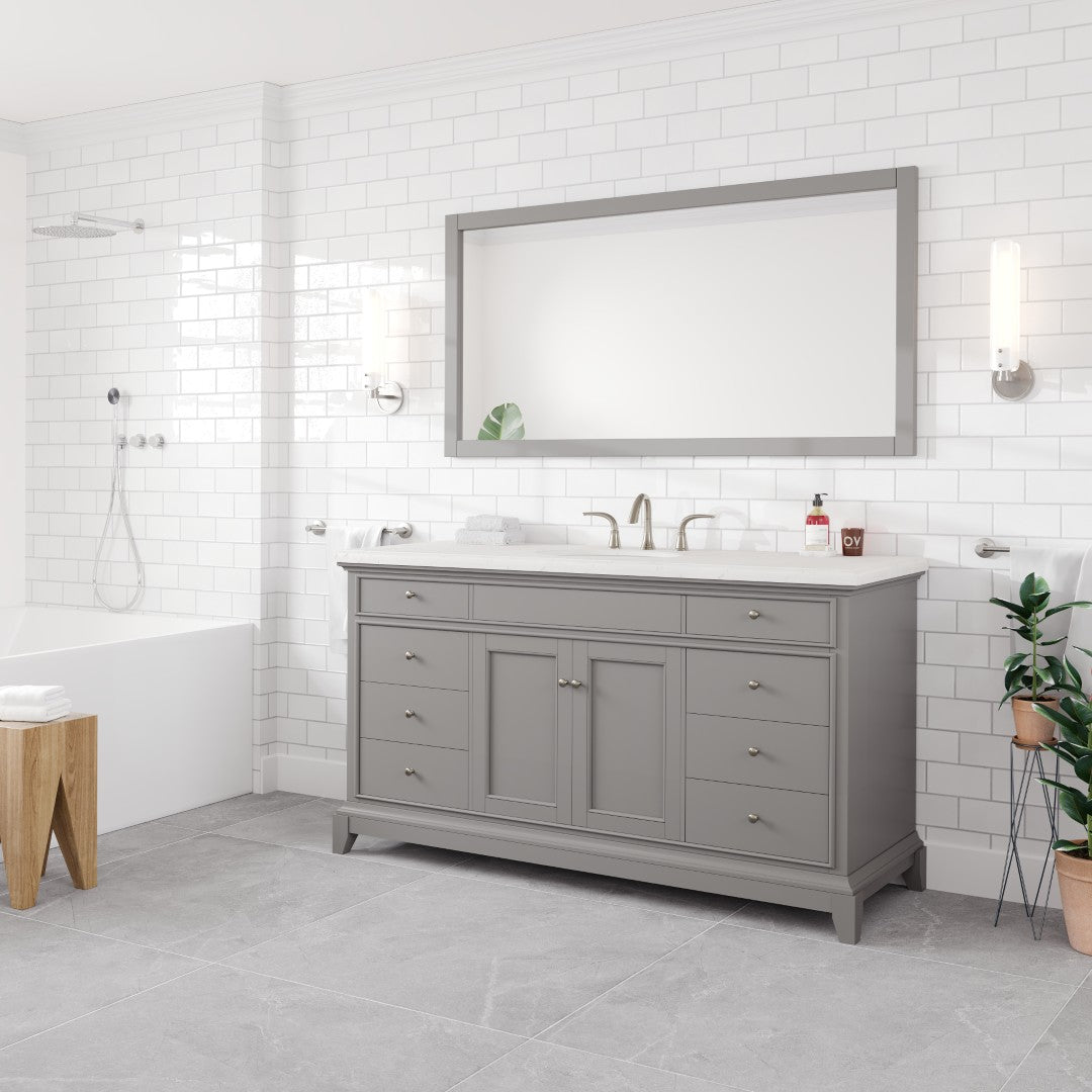 Elite Stamford 60 in. Gray Single Sink Bath Vanity with Carrara Quartz Top and Undermount Porcelain Sink