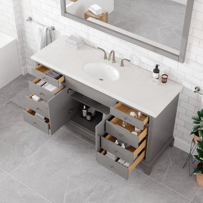 Elite Stamford 60 in. Gray Single Sink Bath Vanity with Carrara Quartz Top and Undermount Porcelain Sink