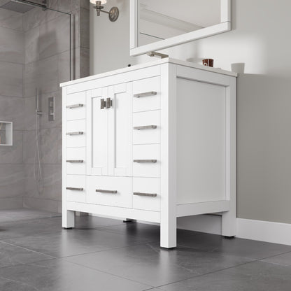 Hampton 36 in. White Single Sink Bath Vanity with Carrara Quartz Top and Undermount Porcelain Sink