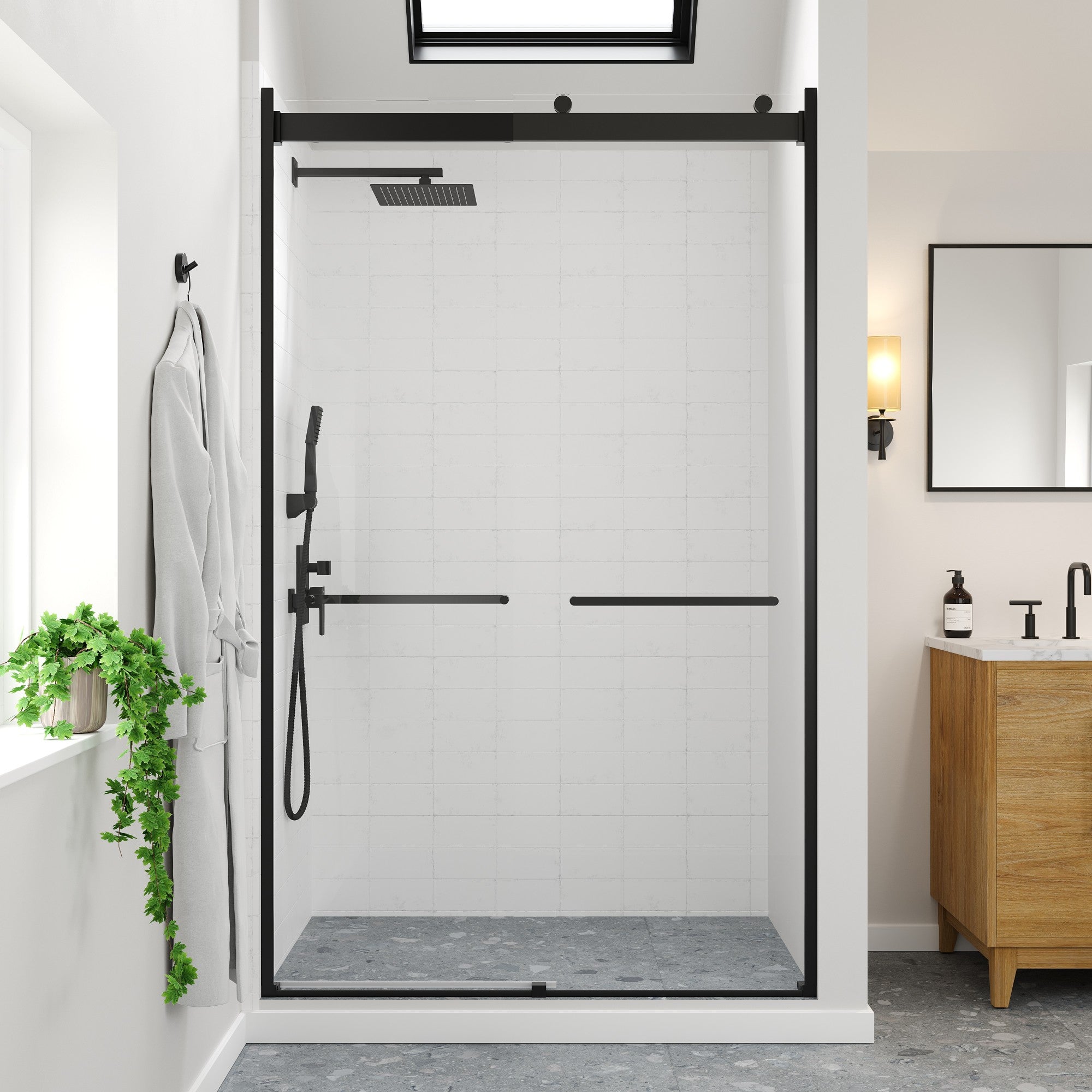 Eviva Glide 48 in. W x 78 in. H Sliding Frameless Shower Door in Matte Black with Tempered Glass