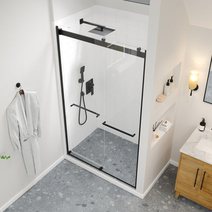 Eviva Glide 48 in. W x 78 in. H Sliding Frameless Shower Door in Matte Black with Tempered Glass