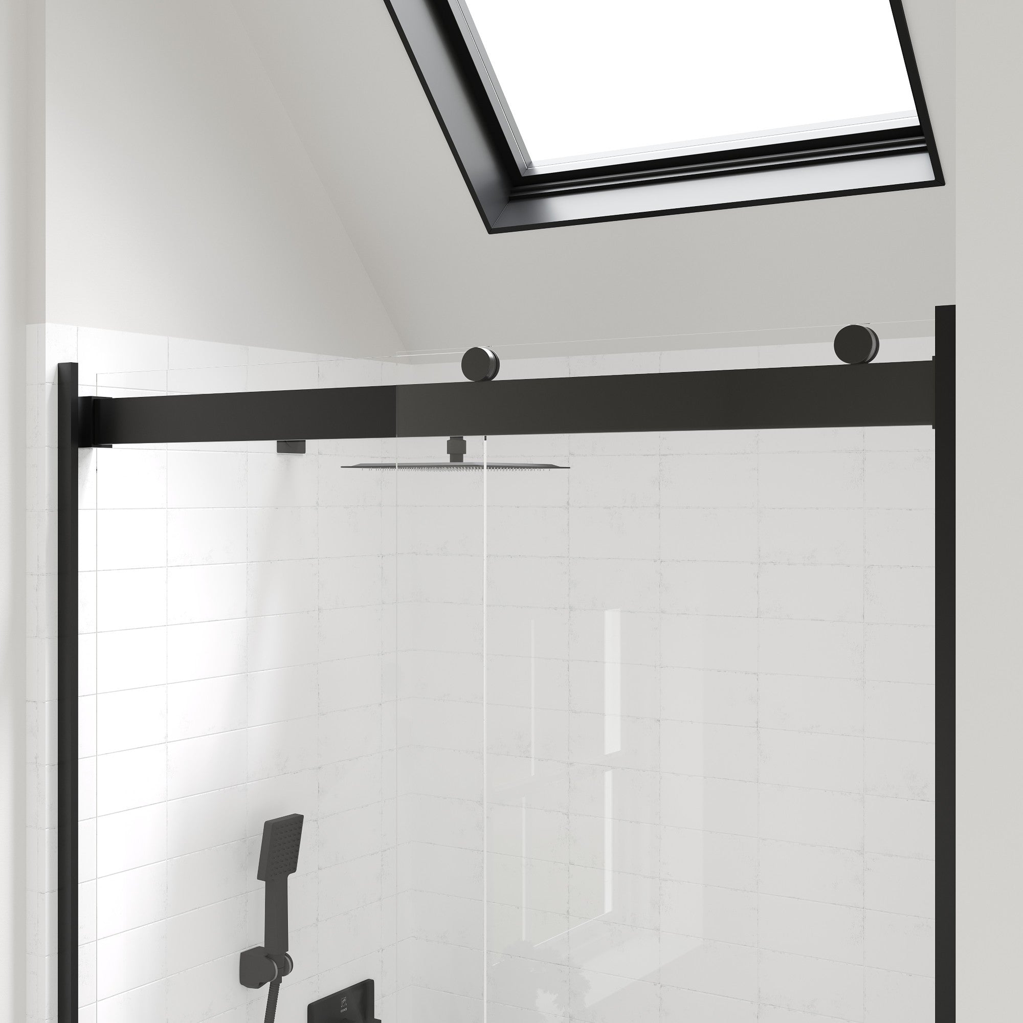 Eviva Glide 48 in. W x 78 in. H Sliding Frameless Shower Door in Matte Black with Tempered Glass