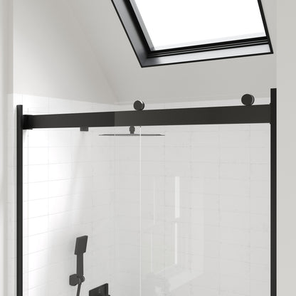 Eviva Glide 48 in. W x 78 in. H Sliding Frameless Shower Door in Matte Black with Tempered Glass