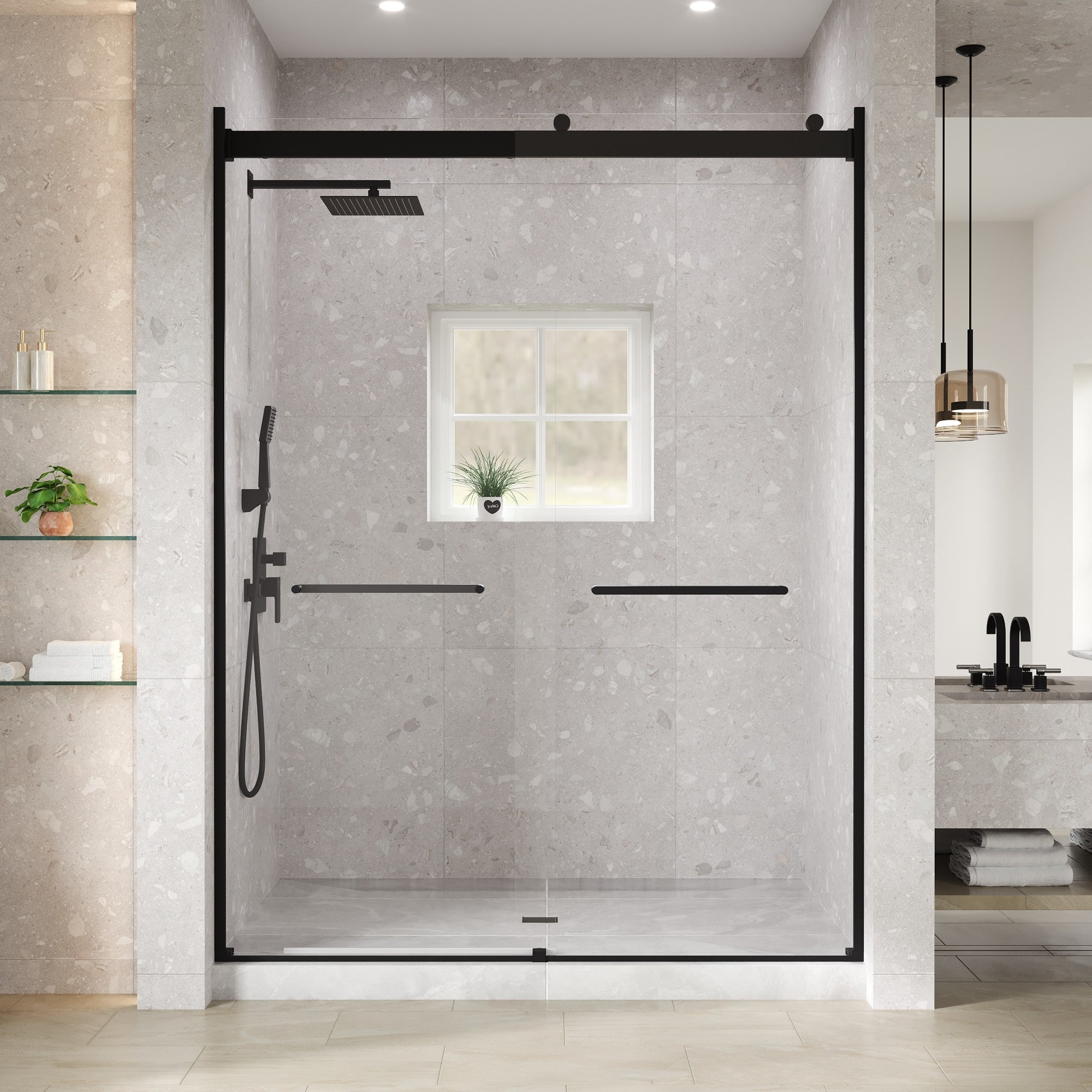Eviva Glide 60 in. W x 78 in. H Sliding Frameless Shower Door in Matte Black with Tempered Glass