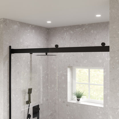 Eviva Glide 60 in. W x 78 in. H Sliding Frameless Shower Door in Matte Black with Tempered Glass