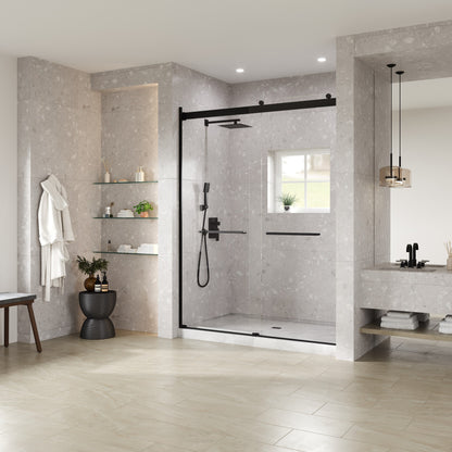 Eviva Glide 60 in. W x 78 in. H Sliding Frameless Shower Door in Matte Black with Tempered Glass