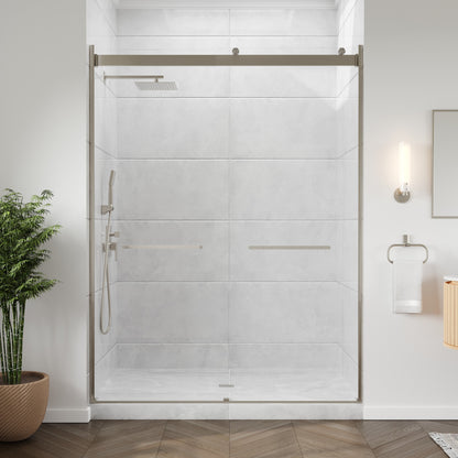 Eviva Glide 60 in. W x 78 in. H Sliding Frameless Shower Door in Brushed Nickel with Tempered Glass