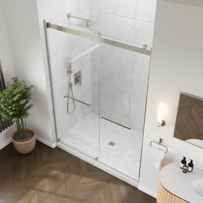 Eviva Glide 60 in. W x 78 in. H Sliding Frameless Shower Door in Brushed Nickel with Tempered Glass