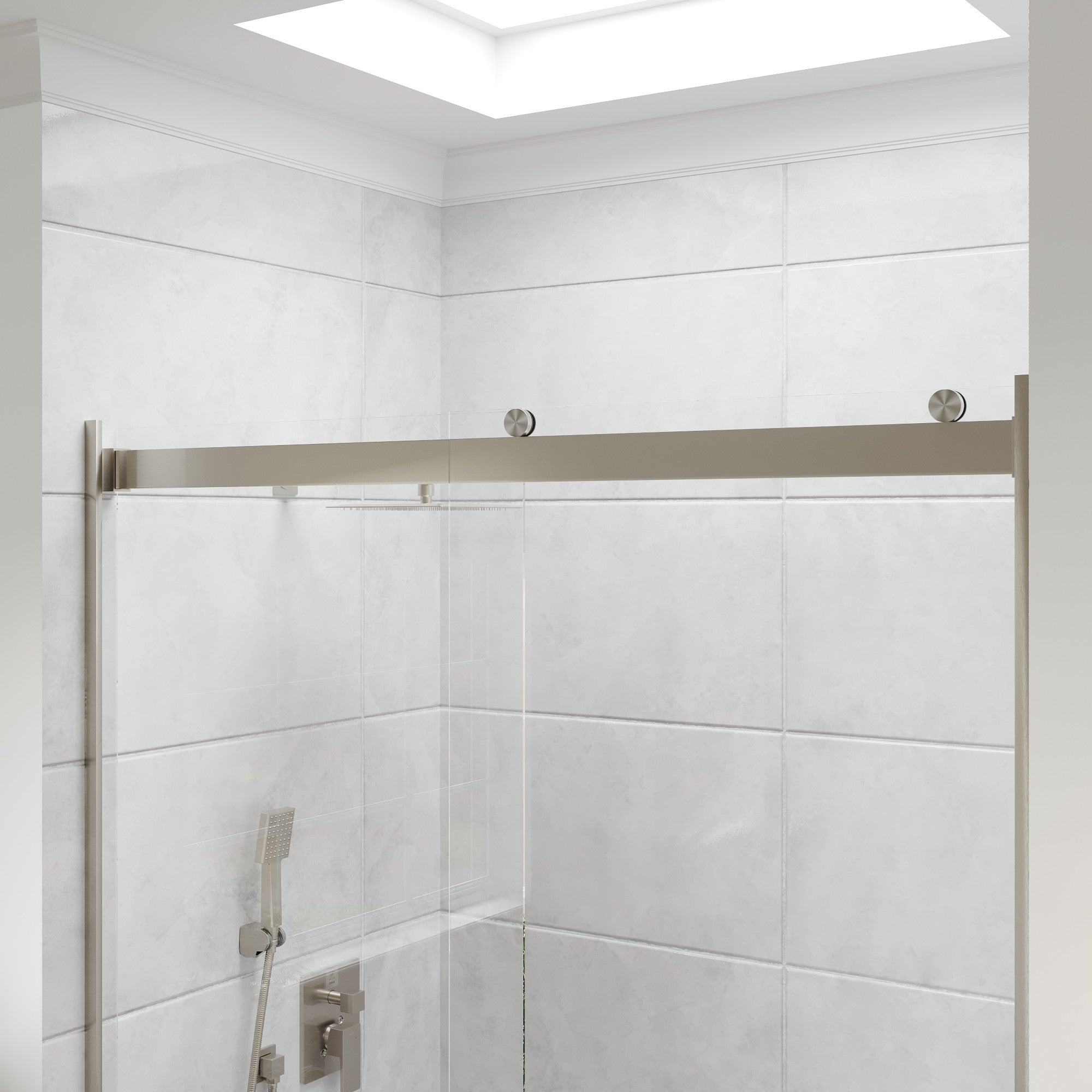 Eviva Glide 60 in. W x 78 in. H Sliding Frameless Shower Door in Brushed Nickel with Tempered Glass