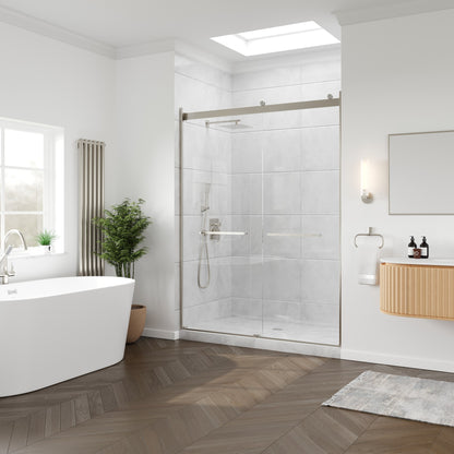 Eviva Glide 60 in. W x 78 in. H Sliding Frameless Shower Door in Brushed Nickel with Tempered Glass