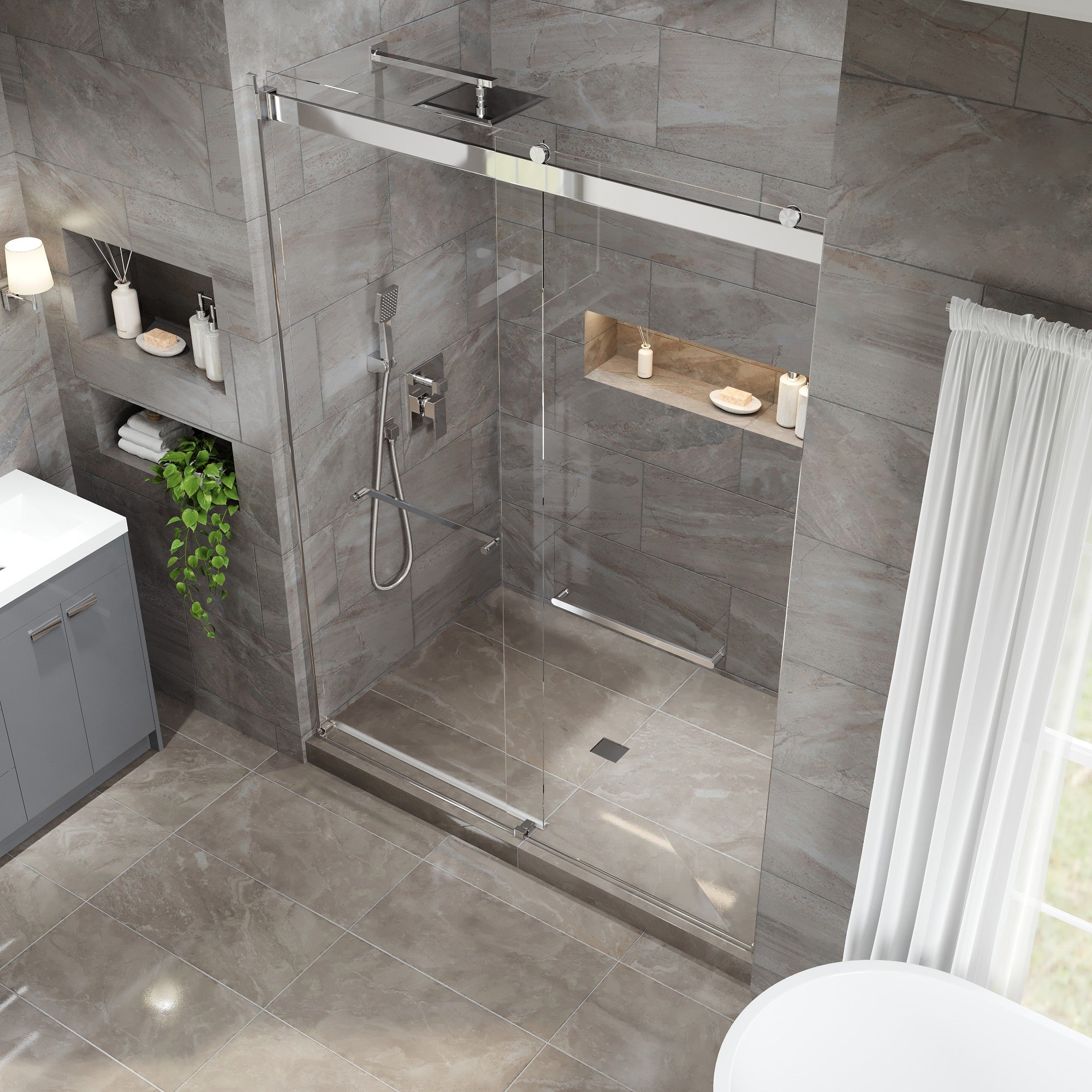 Eviva Glide 60 in. W x 78 in. H Sliding Frameless Shower Door in Chrome with Tempered Glass
