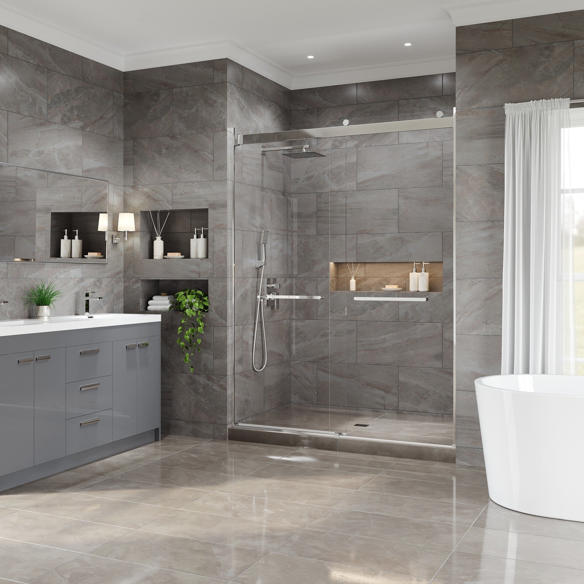 Eviva Glide 60 in. W x 78 in. H Sliding Frameless Shower Door in Chrome with Tempered Glass