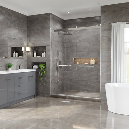 Eviva Glide 60 in. W x 78 in. H Sliding Frameless Shower Door in Chrome with Tempered Glass