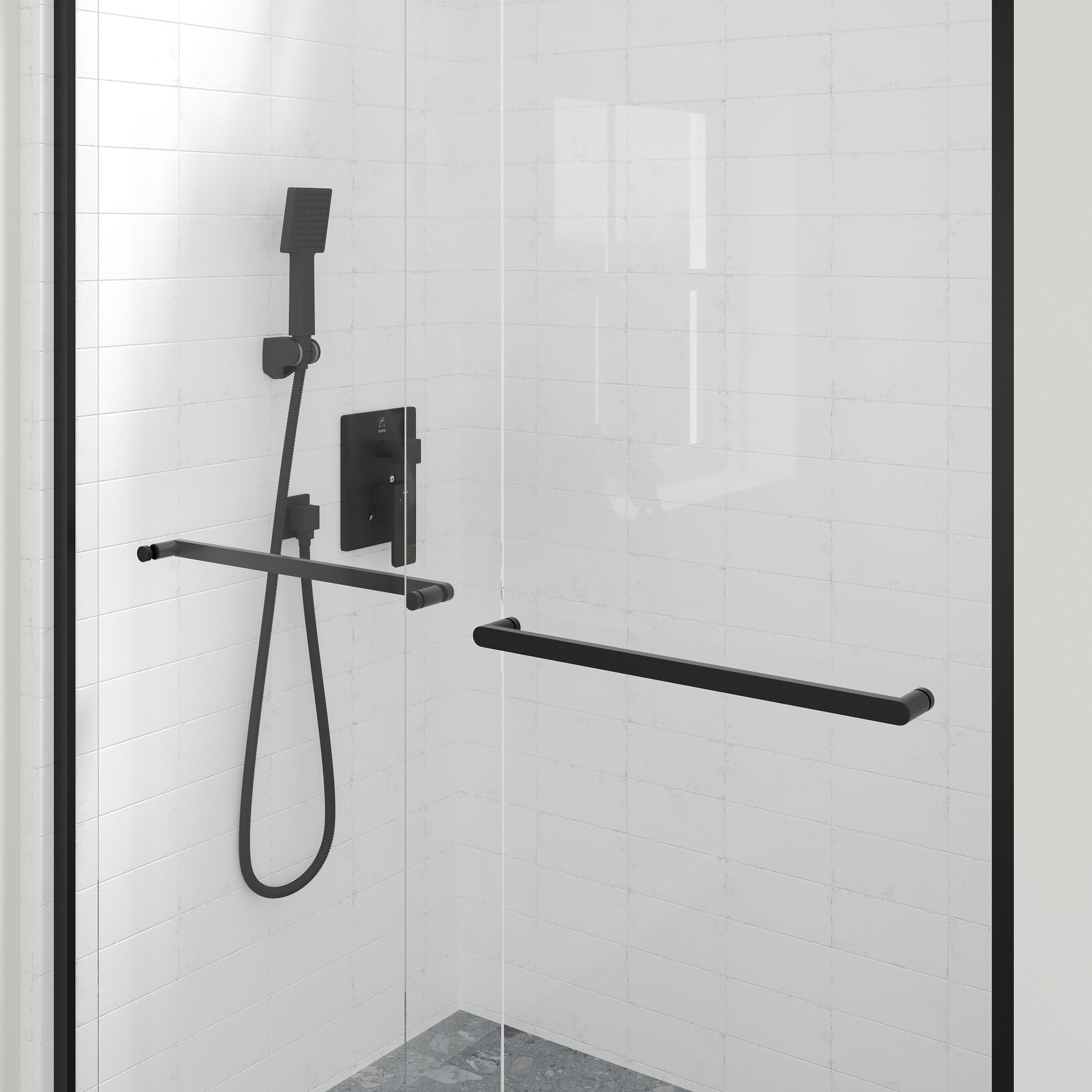 Eviva Orbit 48 in. W x 78 in. H Sliding Frameless Shower Door in Matte Black with Tempered Glass