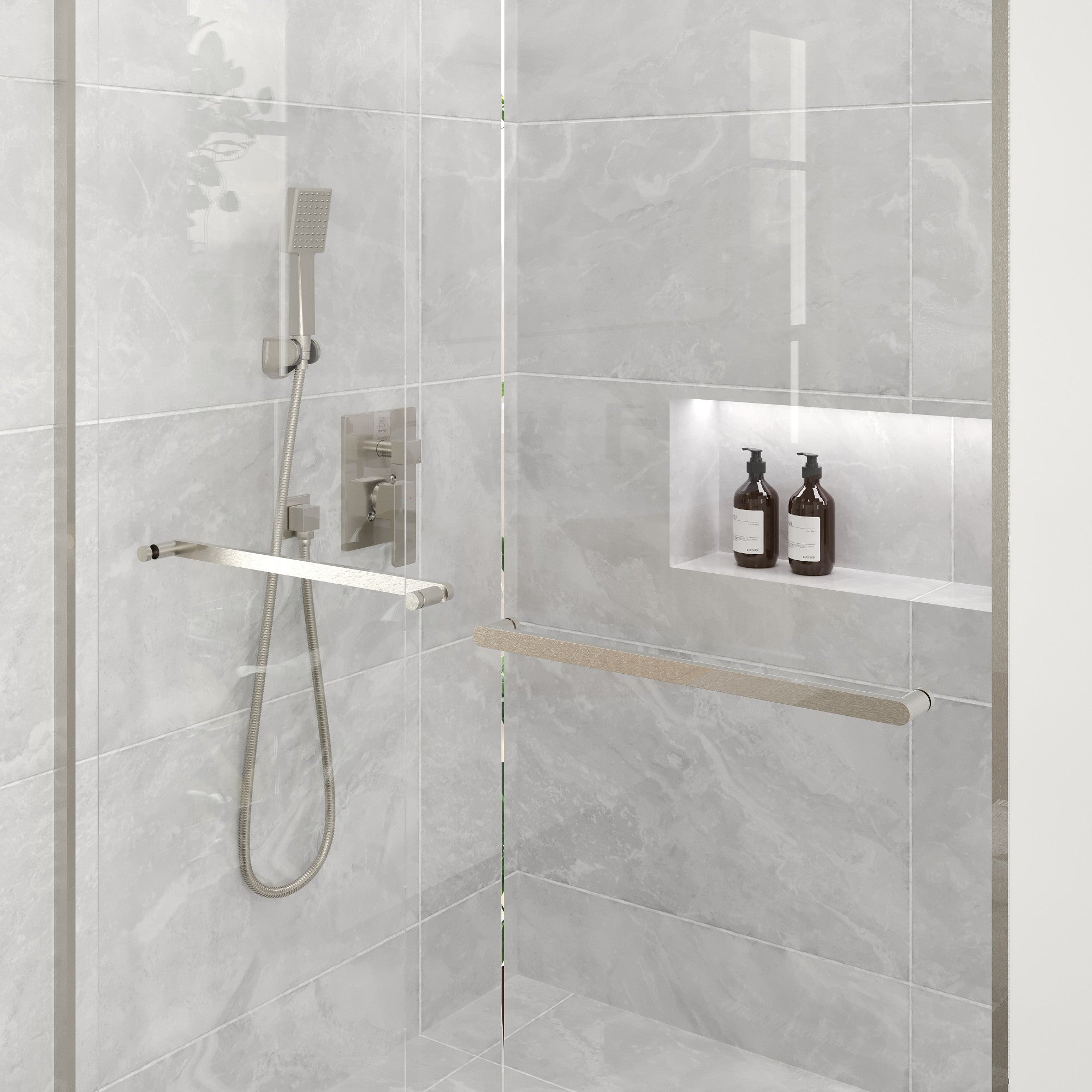 Eviva Orbit 48 in. W x 78 in. H Sliding Frameless Shower Door in Brushed Nickel with Tempered Glass