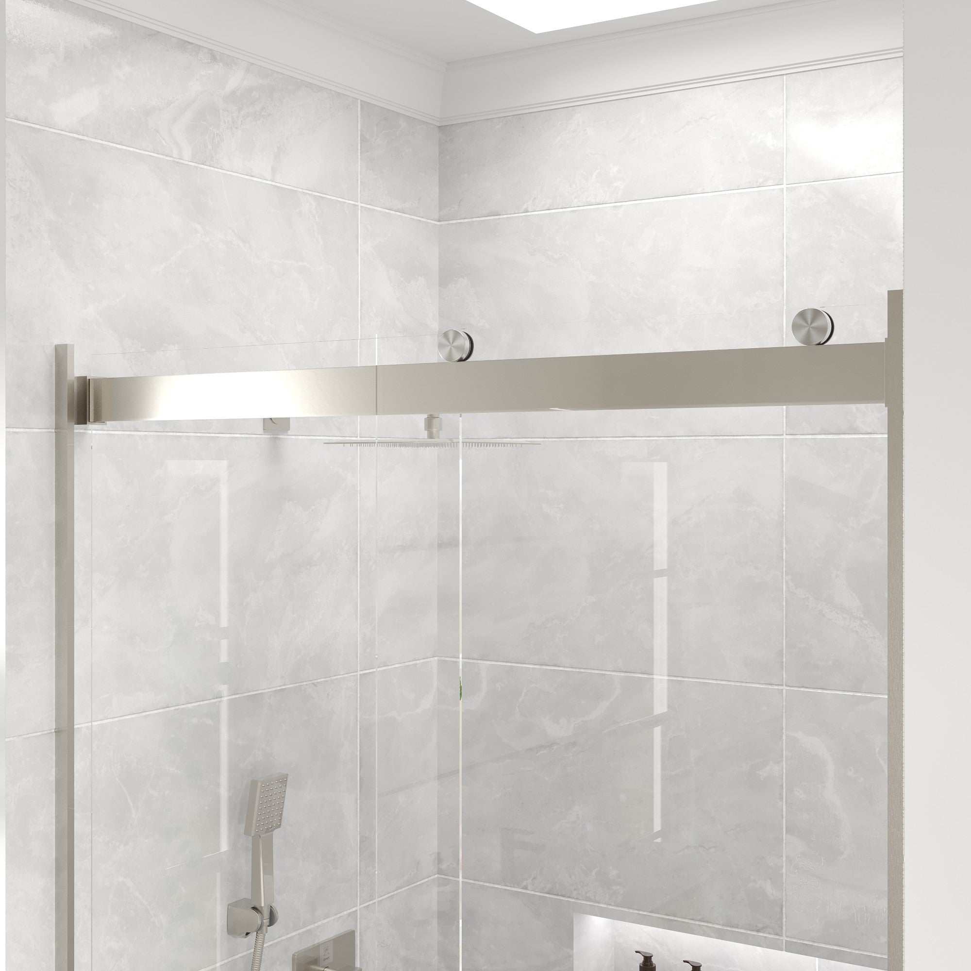 Eviva Orbit 48 in. W x 78 in. H Sliding Frameless Shower Door in Brushed Nickel with Tempered Glass