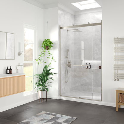 Eviva Orbit 48 in. W x 78 in. H Sliding Frameless Shower Door in Brushed Nickel with Tempered Glass