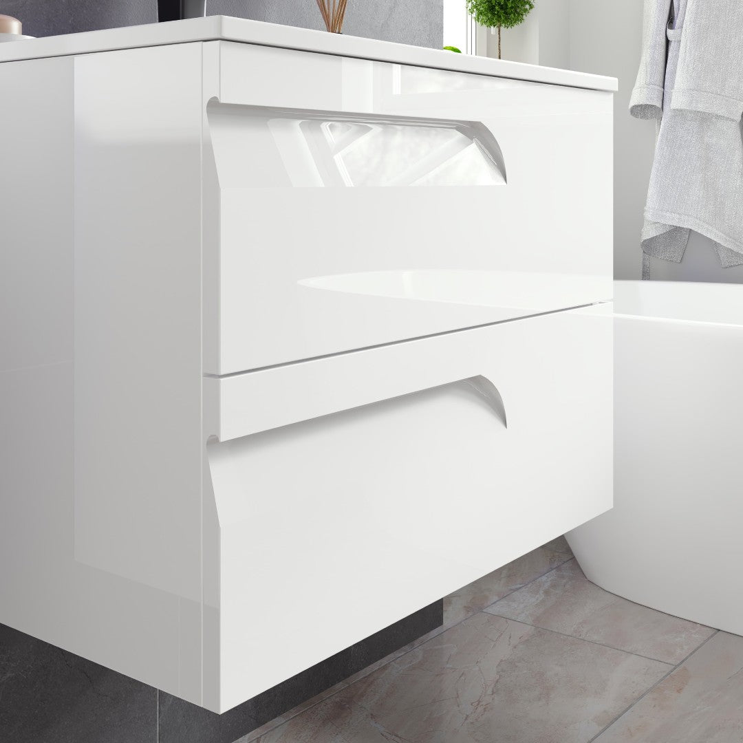 Joy 28 in. White  Wall Mount Single Sink Bath Vanity with Porcelain Top and Integrated Sink