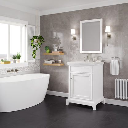 Elite Stamford 24 in. White Single Sink Bath Vanity with Carrara Quartz Top and Undermount Porcelain Sink