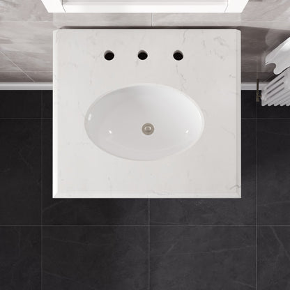 Elite Stamford 24 in. White Single Sink Bath Vanity with Carrara Quartz Top and Undermount Porcelain Sink