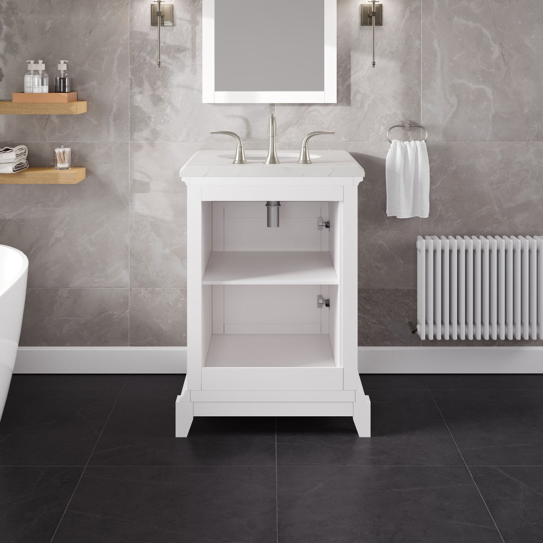 Elite Stamford 24 in. White Single Sink Bath Vanity with Carrara Quartz Top and Undermount Porcelain Sink