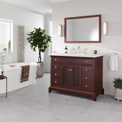 Elite Stamford 42 in. Teak Single Sink Bath Vanity with Carrara Quartz Top and Undermount Porcelain Sink