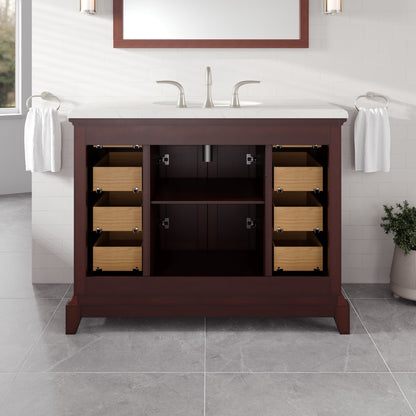 Elite Stamford 42 in. Teak Single Sink Bath Vanity with Carrara Quartz Top and Undermount Porcelain Sink