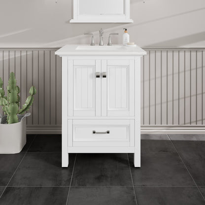 Britney 24 in. White Single Sink Bath Vanity with Carrara Quartz Top and Undermount Porcelain Sink