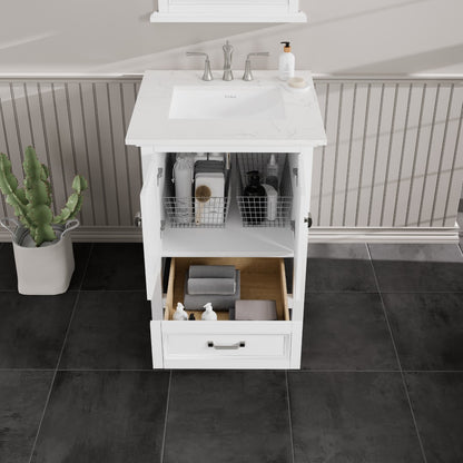 Britney 24 in. White Single Sink Bath Vanity with Carrara Quartz Top and Undermount Porcelain Sink