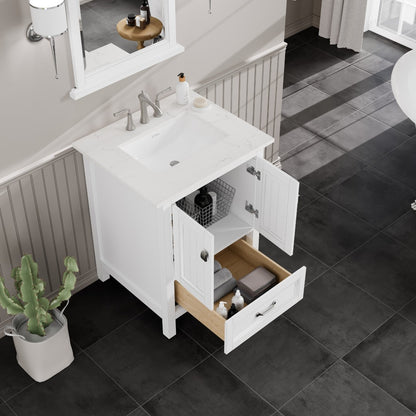 Britney 24 in. White Single Sink Bath Vanity with Carrara Quartz Top and Undermount Porcelain Sink