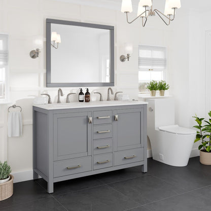 Aberdeen 48 in. Gray Double Sink Bath Vanity with Carrara Quartz Top and Undermount Porcelain Sinks - Bathroom Vanity by Eviva