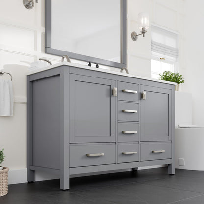 Aberdeen 48 in. Gray Double Sink Bath Vanity with Carrara Quartz Top and Undermount Porcelain Sinks - Bathroom Vanity by Eviva