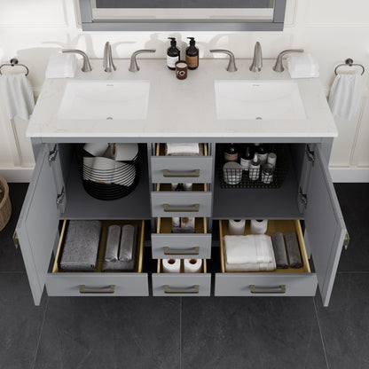 Aberdeen 48 in. Gray Double Sink Bath Vanity with Carrara Quartz Top and Undermount Porcelain Sinks - Bathroom Vanity by Eviva