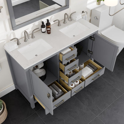 Aberdeen 48 in. Gray Double Sink Bath Vanity with Carrara Quartz Top and Undermount Porcelain Sinks - Bathroom Vanity by Eviva