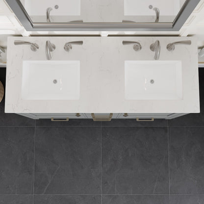 Aberdeen 48 in. Gray Double Sink Bath Vanity with Carrara Quartz Top and Undermount Porcelain Sinks - Bathroom Vanity by Eviva