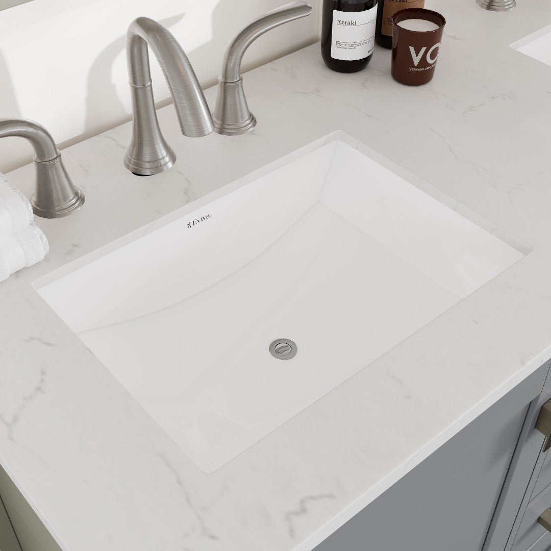 Aberdeen 48 in. Gray Double Sink Bath Vanity with Carrara Quartz Top and Undermount Porcelain Sinks - Bathroom Vanity by Eviva
