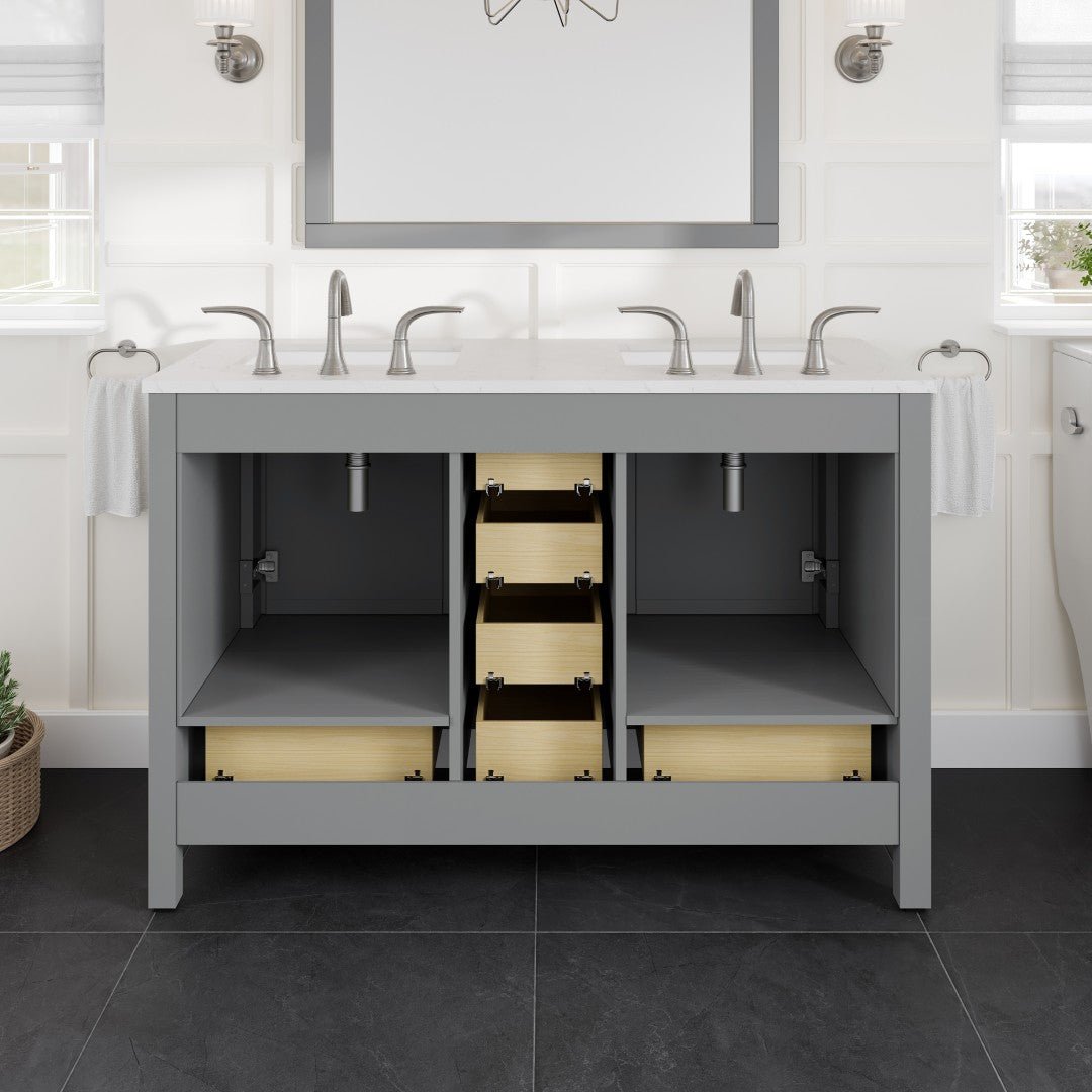 Aberdeen 48 in. Gray Double Sink Bath Vanity with Carrara Quartz Top and Undermount Porcelain Sinks - Bathroom Vanity by Eviva