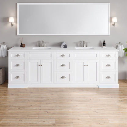Epic 100 in. White Double Sink Bath Vanity with Carrara Quartz Top and Undermount Porcelain Sinks