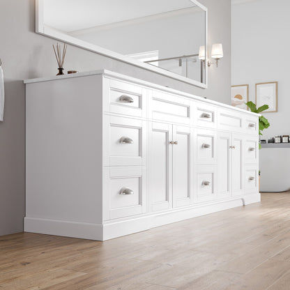 Epic 100 in. White Double Sink Bath Vanity with Carrara Quartz Top and Undermount Porcelain Sinks