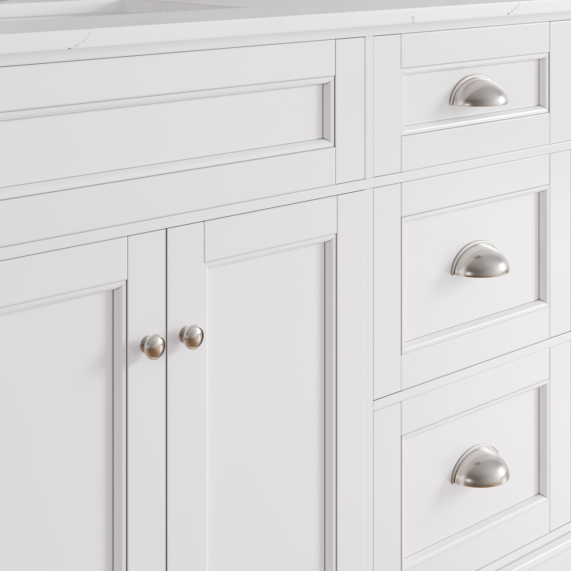 Epic 100 in. White Double Sink Bath Vanity with Carrara Quartz Top and Undermount Porcelain Sinks