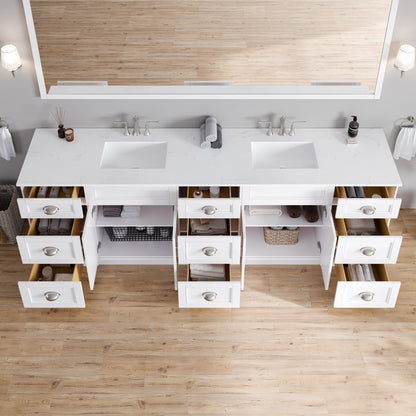 Epic 100 in. White Double Sink Bath Vanity with Carrara Quartz Top and Undermount Porcelain Sinks